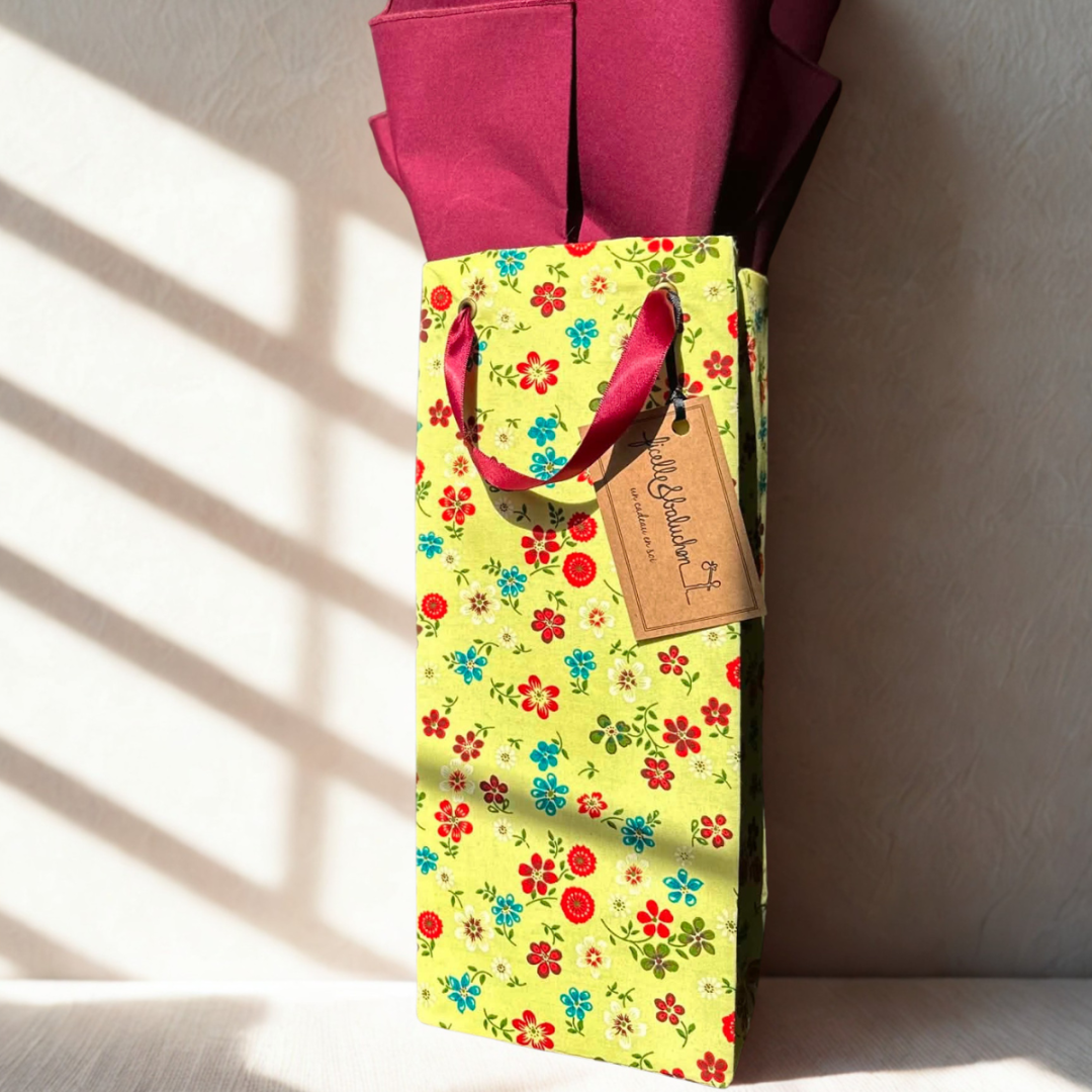 sac à vin fleuri jaune
