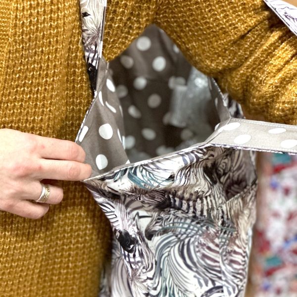 reversible zebra tote bag