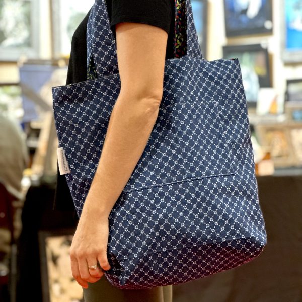 sac fourre-tout fleuri bleu